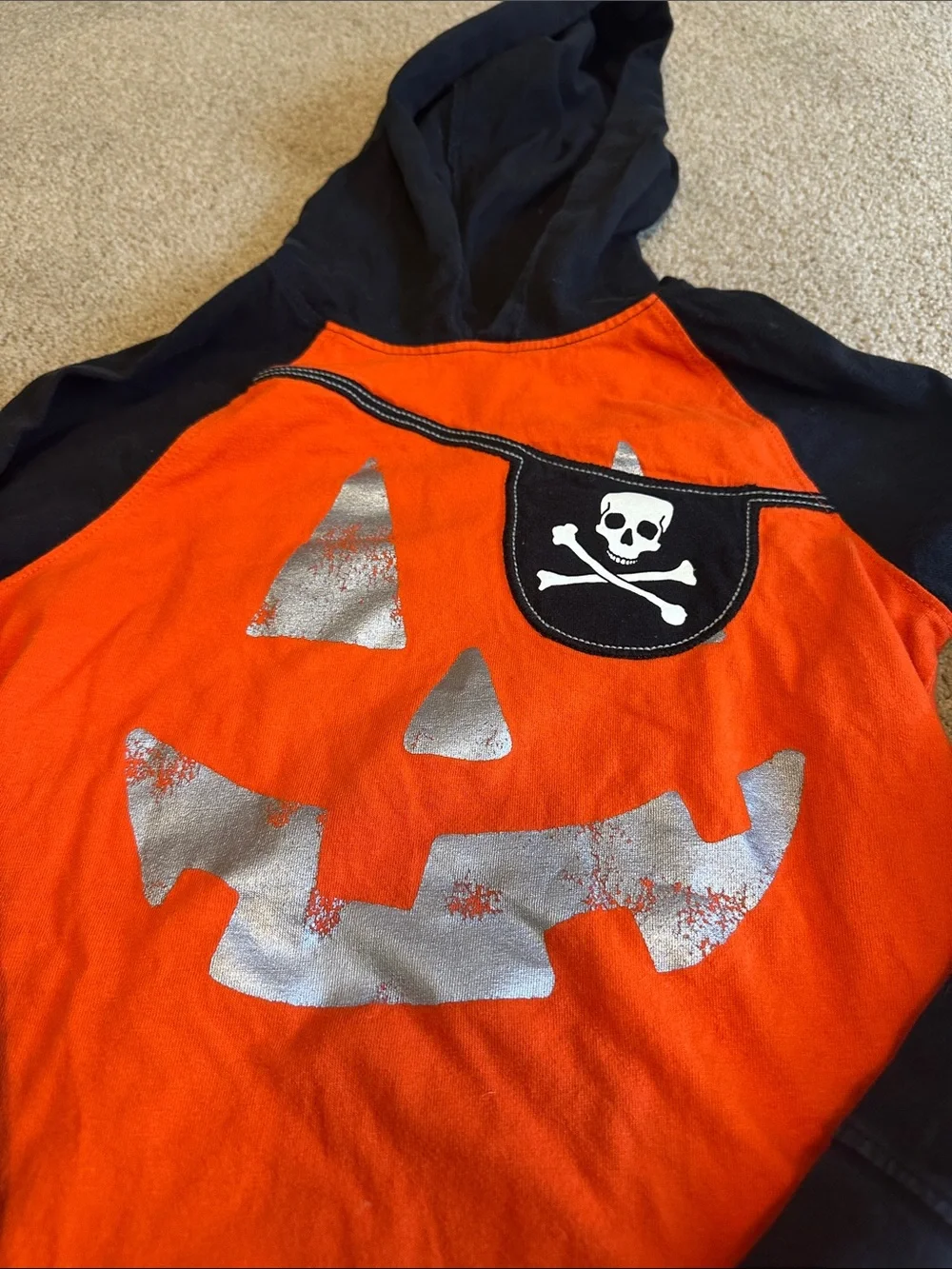 Gymboree Orange and Black Halloween Pumpkin Hooded Long Sleeve Tee